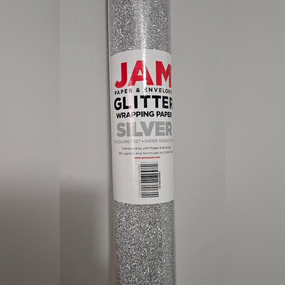 JAM PAPER Silver Glitter Premium Holiday Wrapping Paper- 1 Roll (25sq ft)